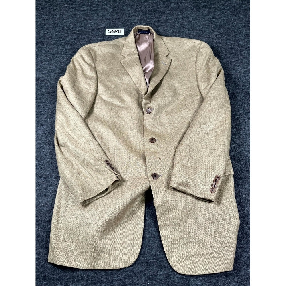 Vintage Tommy Hilfiger‎ Linen Wool Silk Sport Coat Mens 42L Herringbone Preppy